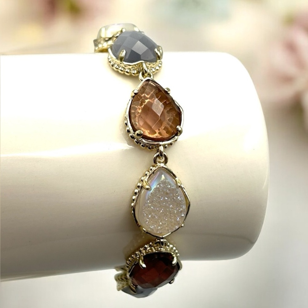 Kendra Scott ‘Brynn’ Multi-Stone Link Bracelet – Gold Tone Adjustable 6.5”-7.5”